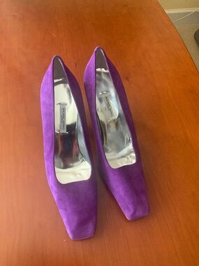 Vintage 90's Philippe Model Purple Suede Sqaure toe pumps